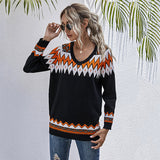 LOVEFERY sweater women's pullover v-neck loose casual style contrasting top 2025 knitted sweater new autumn and winter