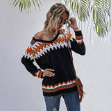 LOVEFERY sweater women's pullover v-neck loose casual style contrasting top 2025 knitted sweater new autumn and winter