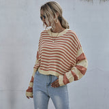 LOVEFERY  Popular trade women's clothing top Japanese striped loose knitted sweater round neck short early autumn new pullover sweater