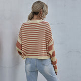 LOVEFERY  Popular trade women's clothing top Japanese striped loose knitted sweater round neck short early autumn new pullover sweater