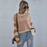 LOVEFERY  Popular trade women's clothing top Japanese striped loose knitted sweater round neck short early autumn new pullover sweater