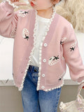 Adorable Strawberry Pattern V-Neck Knit Cardigan Sweater - Thermal Lined, Soft, Warm, and Cozy for Girls - Perfect for Winter and Fall Outerwear