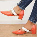 lovevvr - Block Low Heel Mary Jane Pumps Pointed Toe Buckle Dress Shoes