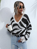 Zebra print Knitted V-Neck Sweater