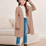 Chic & Cozy Girls' Long Knit Cardigan - Durable, Easy-Care & High-Stretch Fabric, Perfect for Spring/Fall, Versatile Casual Style