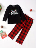 Matching Family Outfits, Merry Christmas Print Long Sleeve Family Top&Pants Set And Baby Romper Jumpsuit, Dad, Mom, Son, Daughter And Baby Matching Outfits