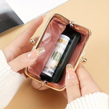 Mini Retro Clutch Kiss-Lock Wallet, Solid Color Clip Coin Purse, Women's Textured Carry On Pouch