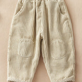 Baby Boys, 100% Pure Cotton, All-match Corduroy Pants, Autumn And Winter Stylish Cotton Patched Casual Carrot Shape Pants