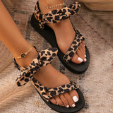 lovefery - Leopard Print Casual Patchwork With Bow Round Comfortable Shoes