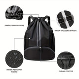 Water Resistant Striped Soft Shell Drawstring Daypack Backpack - Spacious Utility Pockets, Shoe Compartment, Mesh Panels, Cord Embellishment - Hand Wash Only, Normal Waterproof, Polyester Fiber Material