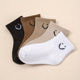 5 Pairs Of Boy's Trendy Cartoon Smile Pattern Crew Socks, Breathable Comfy Casual Style Unisex Socks For Kids Outdoor All Seasons Wearing