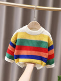 Vibrant Rainbow Striped Kit Sweater - Soft, Thick, and Cozy Pullover for Boys and Girls - Classic Round Neck, Loose Fit, Winter Essential for Kids