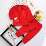 LOVEFERY Red Baby Full Moon Festive Clothes Newborn Child Hundred Days Cotton Products Summer and Autumn New Baby Stand Collar Suit