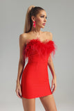 lovefery Julie Strapless Feather Mini Bandage Dress