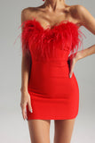 lovefery Julie Strapless Feather Mini Bandage Dress