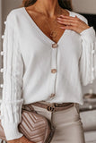 White Button Down V-Neck Cardigan with Cable Knit Sleeves