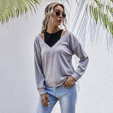 LOVEFERY Popular trade fashion fake two-piece top women's splicing solid color knitted sweater 2025 New popular autumn new