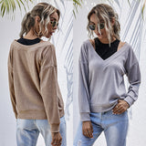 LOVEFERY Popular trade fashion fake two-piece top women's splicing solid color knitted sweater 2025 New popular autumn new