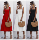 Solid Split Joint Square Collar Cake Skirt Dresses