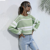 LOVEFERY popular Spring and Autumn New Women's Striped Knitted Sweater Bottom Pullover  Hot Trade Crew Neck Japanese Short Top