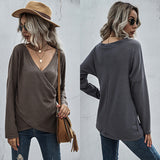 LOVEFERY New Popular trade women's knitted sweater 2025 style irregular long-sleeved V-neck top women's popular autumn