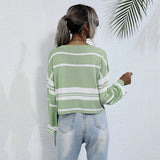 LOVEFERY popular Spring and Autumn New Women's Striped Knitted Sweater Bottom Pullover  Hot Trade Crew Neck Japanese Short Top