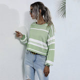 LOVEFERY popular Spring and Autumn New Women's Striped Knitted Sweater Bottom Pullover  Hot Trade Crew Neck Japanese Short Top