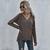 LOVEFERY New Popular trade women's knitted sweater 2025 style irregular long-sleeved V-neck top women's popular autumn