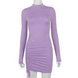 Yasmine Long Sleeve Ruched Knit Dress - Purple