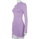 Yasmine Long Sleeve Ruched Knit Dress - Purple