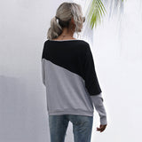 LOVEFERY New  Hot Trade Women's Clothing popular Color Combination Long Sleeve Knitted Sweater Loose Off-Shoulder One-Neck Top