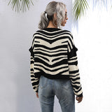 LOVEFERY women's clothing Hot new knitted sweater jacket short contrasting stripes splicing cardigan short