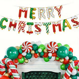 New Merry Christmas Banner Christmas Party Decoration Balloon Set (16 Inch 3D Letters) - Cute Candy Style Santa Claus Snowman Deer Foil Balloon Studio Props Paper Fan Christmas Party Supplies, Christmas Decoration Supplies Banner