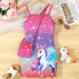 Girls Magical Unicorn Cami Dress - Soft & Stretchy Summer Sundress with Playful Suspenders - Ideal for Casual Wear