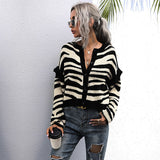 LOVEFERY women's clothing Hot new knitted sweater jacket short contrasting stripes splicing cardigan short