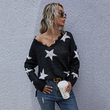 LOVEFERY popular autumn women's new top V-neck pullover jacquard knitted sweater loose 2025 shabby outer sweater women