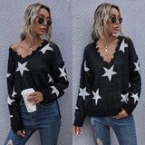 LOVEFERY popular autumn women's new top V-neck pullover jacquard knitted sweater loose 2025 shabby outer sweater women