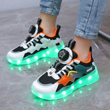 Rechargeable Luminous LED Sneakers - Radiant, Breathable, Non-Slip, Shock-Absorbing Shoes with Rotating Button - Perfect for Active Boys, Ideal for Outdoor Running, Walking, and Playing