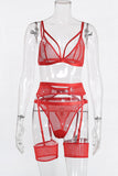 lovefery Mesh Bandage Lingerie 3 Piece Set