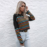 LOVEFERY popular New Autumn Crew Neck Pullover Long Sleeve Fashion Temperament Color Striped Top Women's Hot Trade Knitted Sweater Women's