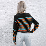 LOVEFERY popular New Autumn Crew Neck Pullover Long Sleeve Fashion Temperament Color Striped Top Women's Hot Trade Knitted Sweater Women's