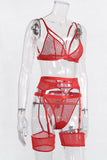 lovefery Mesh Bandage Lingerie 3 Piece Set