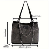 Glittering Rhinestone Shoulder Bag - Fashionable Chain Decor Tote - Shimmering Bling-Bling Evening Handbag for Glam Women