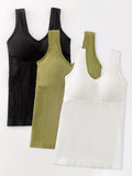 3pcs, Women's Solid Color Inner Casual Bottoming Beautiful Back Top Push-up Sleeveless Camisole With Chest Pads