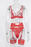 lovefery Mesh Bandage Lingerie 3 Piece Set