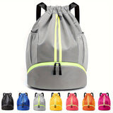 Water Resistant Striped Soft Shell Drawstring Daypack Backpack - Spacious Utility Pockets, Shoe Compartment, Mesh Panels, Cord Embellishment - Hand Wash Only, Normal Waterproof, Polyester Fiber Material