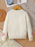 Girls Warm & Casual Long Sleeve Hearts Pattern Knit Cotton Sweater For Spring & Fall