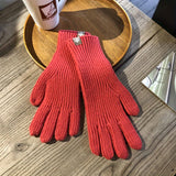 Simple Solid Color Touchscreen Gloves Stylish Elastic Vertical Striped Knit Gloves Autumn Winter Coldproof Split Finger Gloves