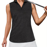 Stylish Sleeveless V Neck Polo Shirt for Women - Breathable, Moisture-Wicking, Quick-Drying, Athletic Fit, Zip Collar, Ideal for Golf, Tennis, Workout, Summer Outfit, and Casual Wear - Perfect for Active Ladies