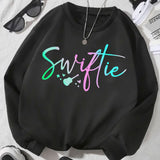 Vibrant Swiftie Graphic Print Round Neck Long Sleeve Sweatshirt - Soft, Comfy, Casual Wear for Girls - Daily, Outdoor, and Leisure Activities